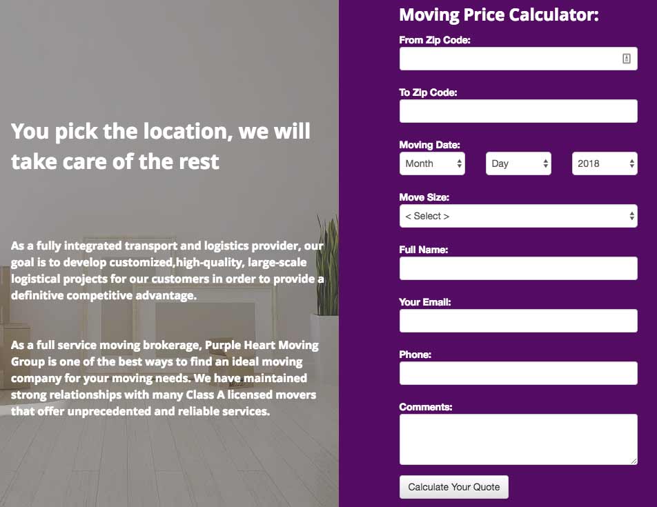 Purple Heart Moving Group website