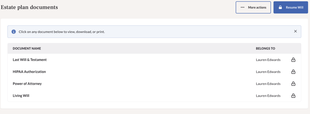 Trust & Will dashboard access