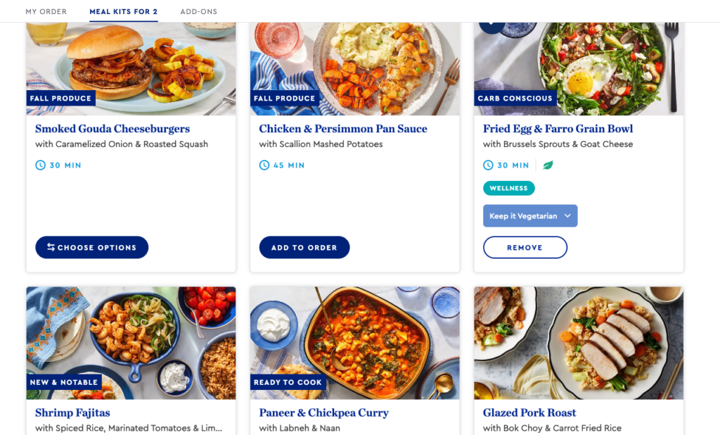 A sampling of customization options. Source: Retirement Living’s Blue Apron account dashboard