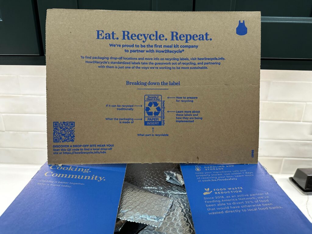 Blue Apron packaging and recycling information. Source: Retirement Living