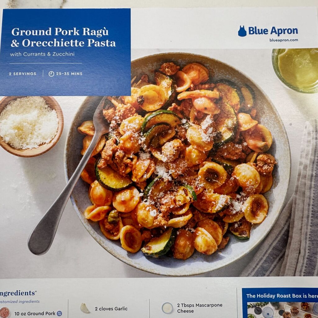 picture of Blue Apron's recipe card, labeled as "expectation."