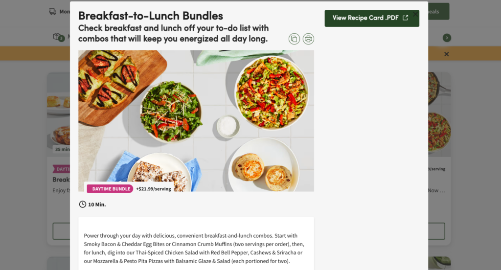 Green Chef add-on bundle options available in our account dashboard