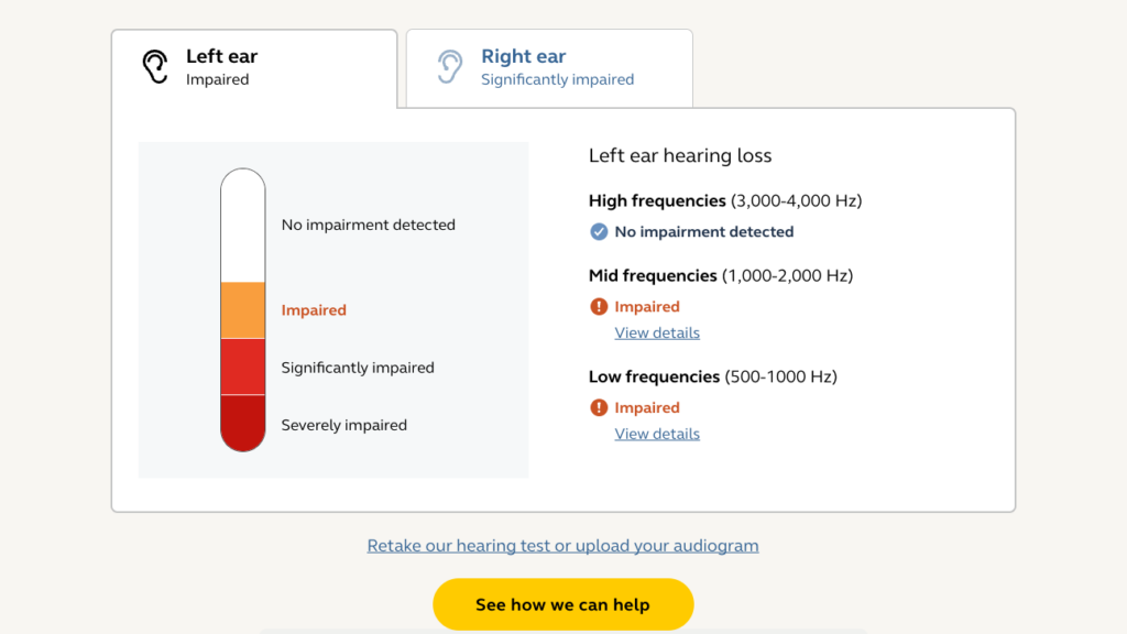 Our Jabra Enhance hearing test results page. Source: Retirement Living