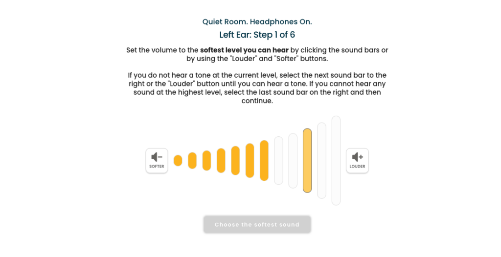 MDHearing online screener test question.