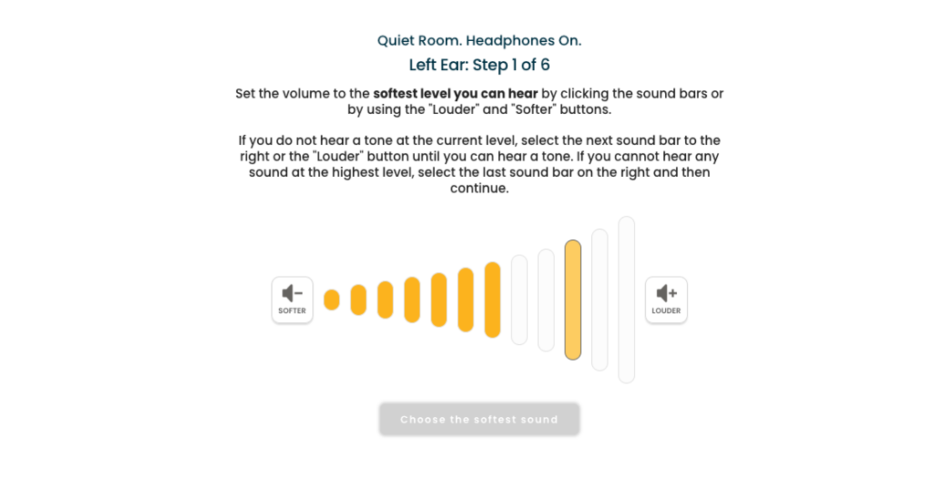 MDHearing online screener test question. 