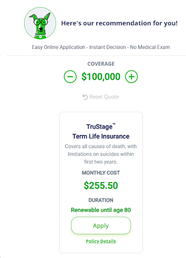 Screenshot of the TruStage quote feature. Source: Retirement Living