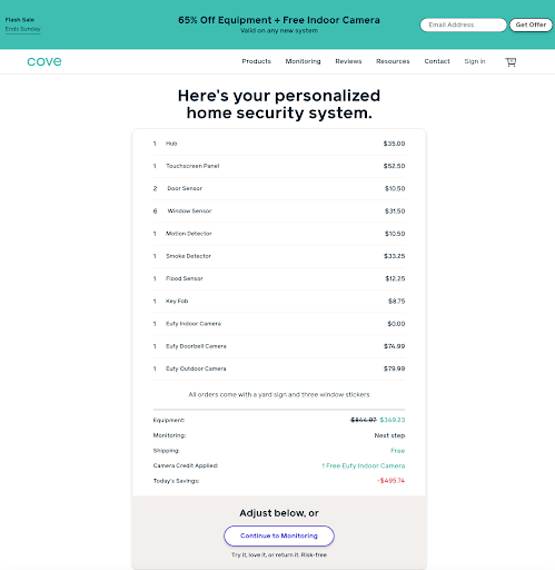 Cove allows you to easily select and customize a system for your home within three minutes.