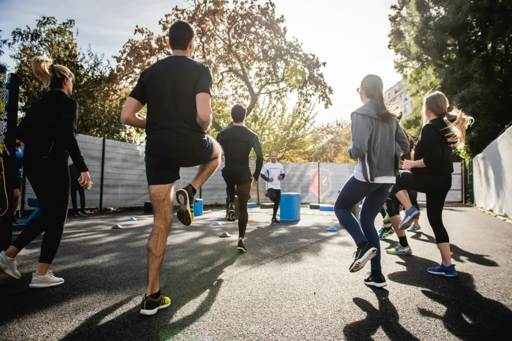 Young adults exercising